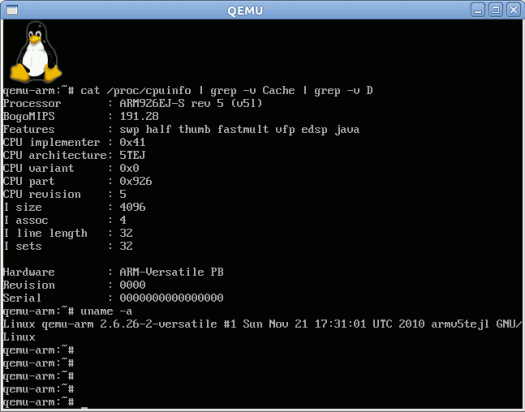 QEMU ARM926ej-s-linux-2.6.26.2
