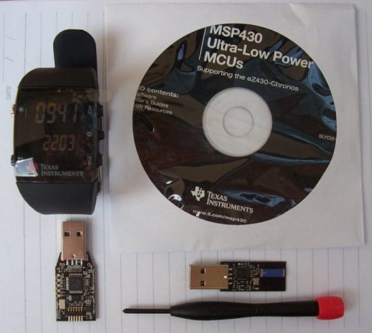 Texas Instruments ez430-Chronos development tool content TI Wireless Watch, RF Access Point, Emulator and CD.