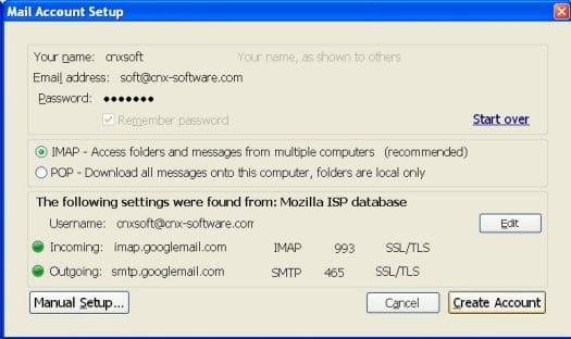 Thunderbird 3 imap account Create a new gmail account (IMAP) automatically in Thunderbird