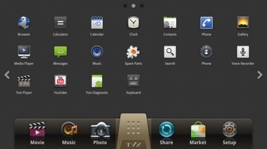 TViX XROID A1 Android Home XROID A1 Android media player main menu