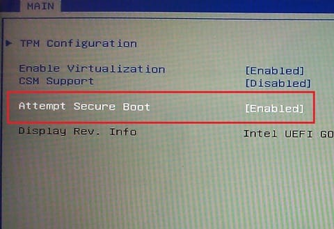 Disable UEFI Secure Boot in BIOS