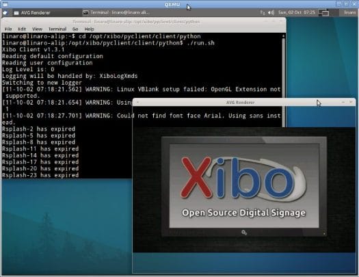 Xibo Splash Screen in Qemu for Overo Board (OMAP 3) - Click to Enlarge Qemu Overo running ALIP image and Xibo Oepn Source Digital Signage
