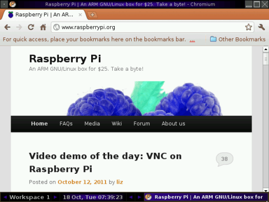 http://www.raspberrypi.org rendered by Chromium in qemu for ARM11 Rasperry PI Web Browser in Qemu