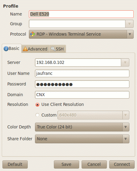 Remmina Remote Desktop Preference Remmina Options Screenshort for RDP