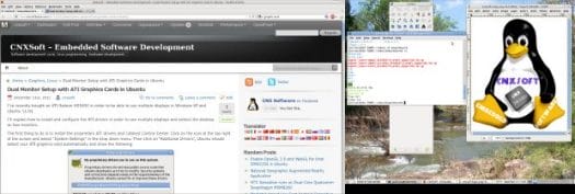 Dual Monitor Screenshot (Click to Enlarge) Extended Desktop on Ubuntu with ATI Radeon Graphics Card HDMI + VGA connection