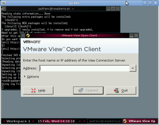 VMWare View Open Client in QEMU ARMv6 Debian VMWare View in Raspberry Pi Emulator