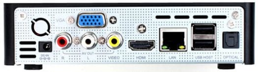 Rear of Mele A2000 Box Allwinner A10 STB Audio/Video Output, Power and Networking
