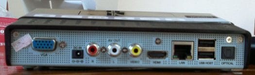 Mele A1000 Rear Panel Allwinner A10 STB video output, USB, ethernet and power