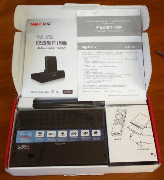 Mele A1000 Open Inside Mele A1000 Box