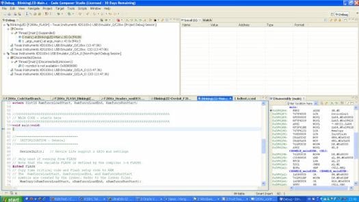 TI Piccolo controlSTICK Blinking LED CCS v4 (Click to Enlarge) C2000 MCU Blinking LED demo app in Code Composer Studio 4