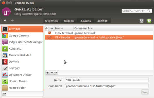 Ubuntu Tweak 0.7.0 QuickLists Editor Change QuickLists in Ubuntu 12.04