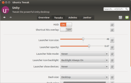Ubuntu-Tweak 0.7.0 HUD and Launcher Setings Ubuntu 12.04 Tweaks for HUD and Launcher
