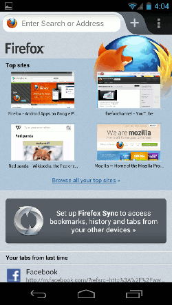 Firefox for Android 14.0 Startup Page