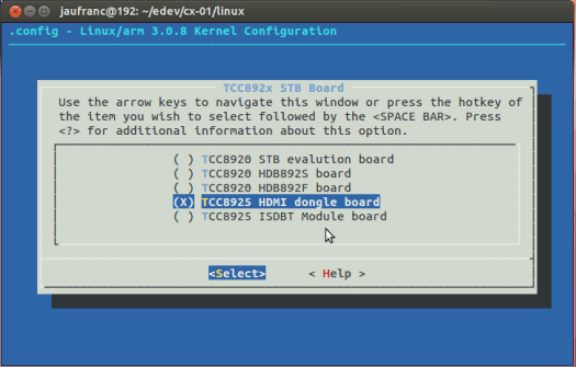 TCC892X Boards Selection in "make menuconfig"