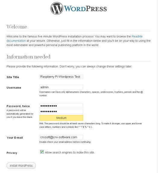 Raspberry Pi WordPress Installation