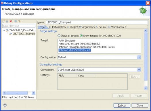 DAVE 3 Debugging on XMC4500 Relax Kit