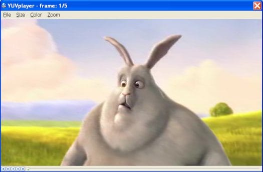 Big Buck Bunny Frame Encoded to H.265, Decoded to YUV, displayed in YUV Player
