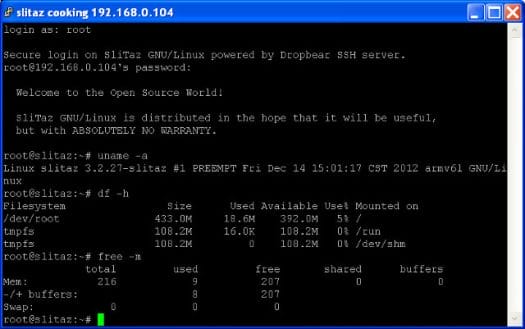 Slitaz armhf Raspberry Pi via SSH