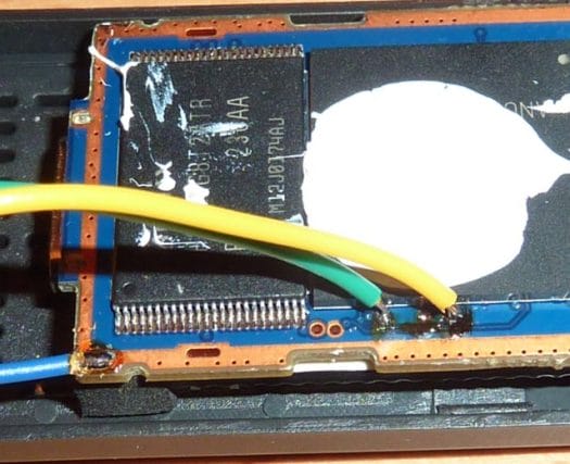 3 Wires connected to Ground (Blue), Rx (Green) and Tx (Yellow)