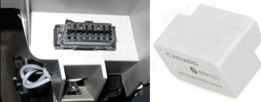 OBD2 Connector (Left) - CARAPP APP327 Bluetooth Scanner (Right)