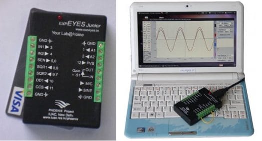 expEYES Junior (Left) Connected to a Linux Netbook (Right)