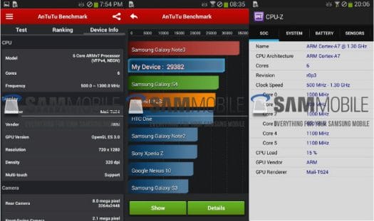 Exynos 5260 Antutu and CPU-Z (Click to Enlarge)