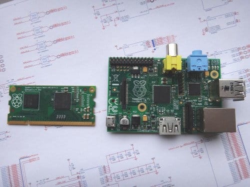 Raspberry Pi Compute (Left) and Raspberry Pi Board (Right)