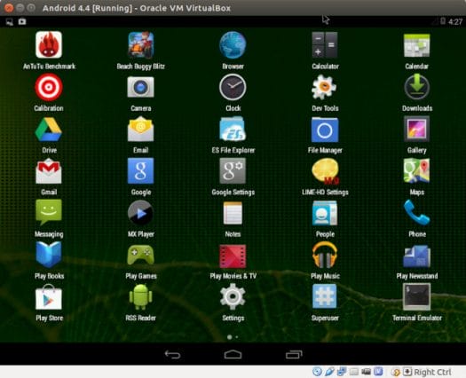Android-x86 4.4 in VirtualBox (Click for Original Size)