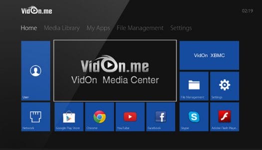 VidOn Box Home Screen (Click to Enlarge)