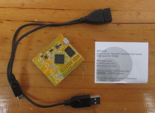 WRTnode, "special" USB cable, and Quick Start Card (Click to Enlarge)