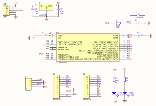 STM8S Board Schematics (Click to Enlarge)