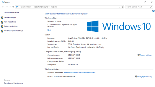 Windows 10 Activated on MeLE PCG03 (Click to Enlarge)