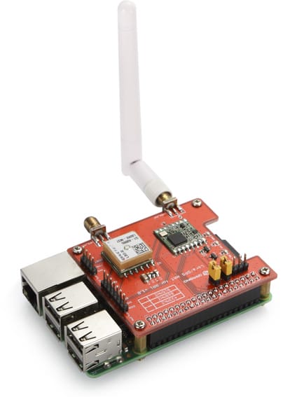 Dragino HAT with Antenna connected to Raspberry Pi 3 Board
