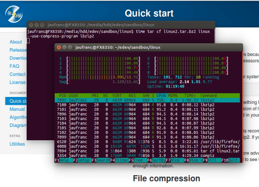 Tar with lbzip2 on a 8-core Processor - Click to Enlarge