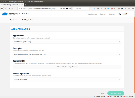 The Things Network New Application