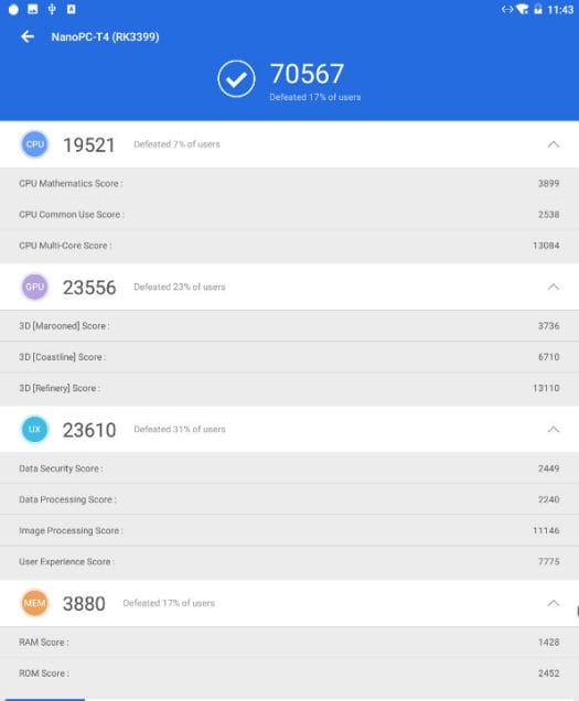 NanoPC-T4 RK3399 Antutu
