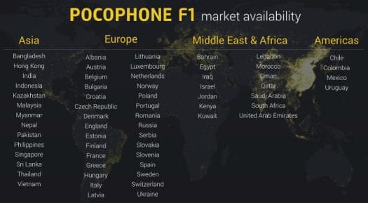 PocoPhone F1 Countries