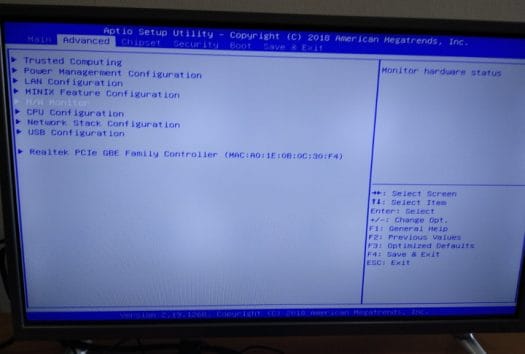 MINIX NEO J50C-4 BIOS Advanced Settings