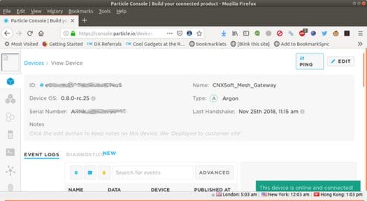 Particle Console Argon Ping