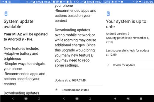 XIaomi Mi A2 Android 9- Update