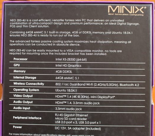 MINIX NEO Z83-4U Specifications