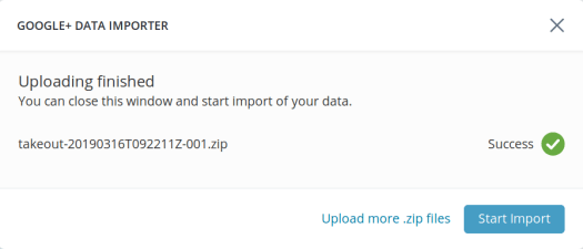 Google+ Data Importer Start Import