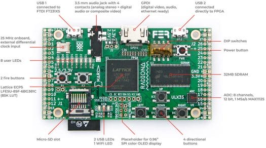 Radiona ULX3S Lattice ECP5 FPGA Educational Board