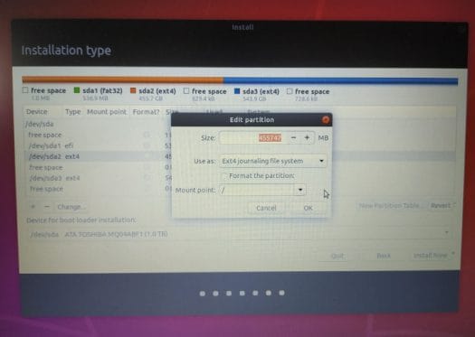 Ubuntu 18.04 reinstallation partition selection
