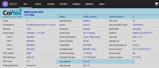 Khadas VIM3L CPU-Z