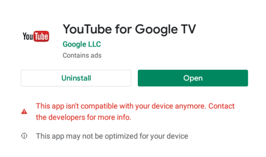 YouTube for Google TV Not-Compatible with Your Device