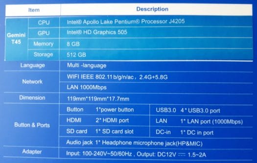 Beelink T45 Specifications