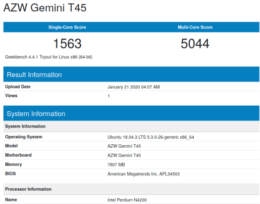 Beelink Gemini T45 ubuntu geekbench4 cpu