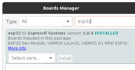 Arduino ESP32 Boards Manager