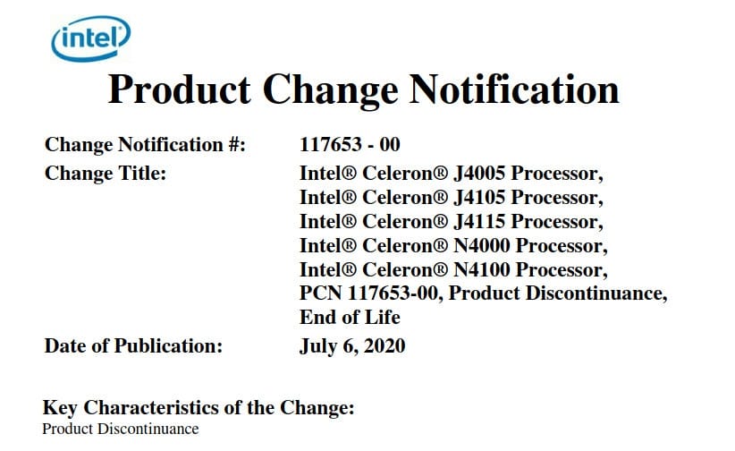 heuvel Ziekte vloeiend Intel Issues Product Discontinuance Schedule for Gemini Lake Processors -  CNX Software
